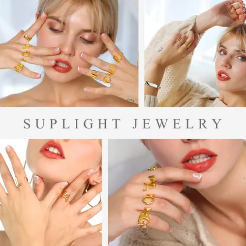 Miniatura 2 de Suplight - Anillo abierto ajustable con diseño de letra del alfabeto A-Z, chapado en oro de 18 quilates, libre de níquel, monograma de moda, inicial