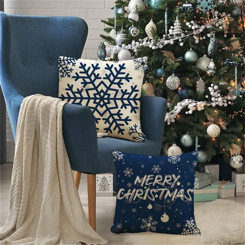 Miniatura 3 de Fundas de Almohada de Navidad 16x16 Azul Decoraciones de Navidad Copo de Nieve Fundas de Almohada Decorativas Feliz Navidad Decoración de Vacaciones