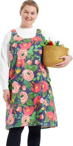 Miniatura 9 de Delantales grandes de talla grande para mujer con bolsillos de algodón y lino para hornear cocina