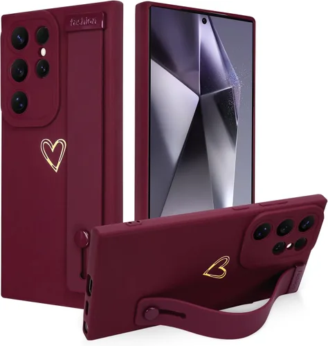 Miniatura 78 de Funda magnética compatible con Samsung Galaxy S25 Ultra para mujeres y hombres, estética flor de durazno, correa de muñeca ajustable incorporada