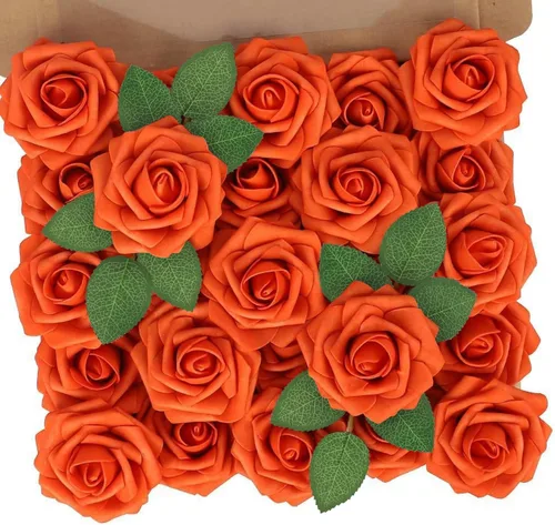 N&T NIETING Flores artificiales de otoño, flores artificiales de rosas naranjas perfectas para bricolaje, ramos de boda, centros de mesa, fiesta de