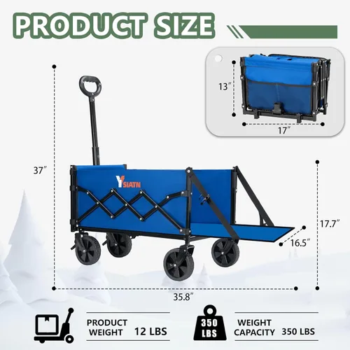 Miniatura 8 de YSIATN Carrito Plegable con Portón Trasero - 300 libras Vagón Utilitario Plegable de Servicio Pesado con Ruedas de Freno - 100L Vagones Ligeros