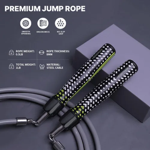 Miniatura 2 de Hererope - Cuerdas de saltar con peso para hombres y mujeres, cuerda de saltar de 1/2 libra con rodamiento de bolas, agarre antideslizante, cable