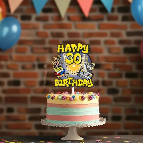 Miniatura 6 de Decoración de pastel de hip hop para hombres y mujeres, 30 cumpleaños, feliz retro, 70, 80, 90, decoración de fiesta de cumpleaños, fiesta
