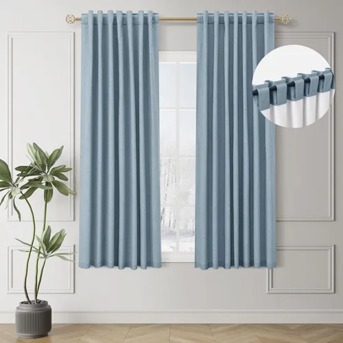 Miniatura 35 de BOODII Cortinas de lino 100% opacas para dormitorio de 102 pulgadas de largo, con aislamiento térmico, oscurecimiento de la habitación, cortinas