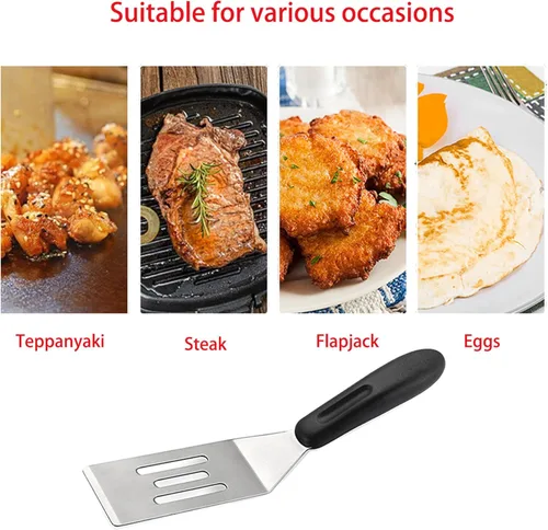 Miniatura 3 de Mini espátula de metal ranurada para sartén de hierro fundido, utensilio de cocina de acero inoxidable para filetes, huevos, panqueques, brownies