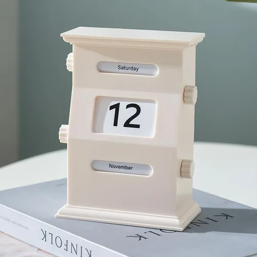 Calendario perpetuo de escritorio vintage, pantalla giratoria de la fecha del mes de la semana para la oficina en casa, estilo retro, adornos
