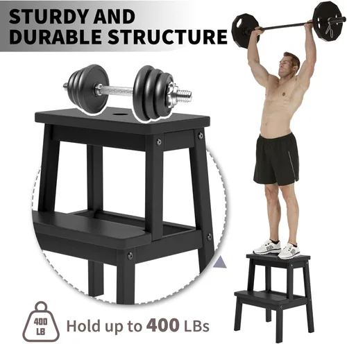 Miniatura 3 de HOUCHICS Taburete de madera para adultos con 400 libras, taburete de madera, taburete para adultos, taburete para ayudante de mesita de noche