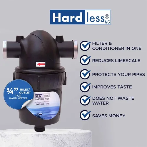 Miniatura 3 de Hardless NG4 Filtro de agua para toda la casa - Dispositivo de ablandamiento sin sal alternativo - Reduce la cal, los sedimentos y más - Compacto