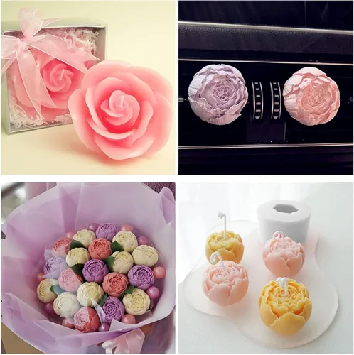 Miniatura 6 de Molde de resina para velas de flores, molde de silicona para hacer velas, 6 piezas de peonía de rosa 3D, San Valentín, día de la madre, molde