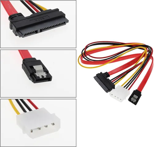 Miniatura 3 de Cable de alimentación de datos SATA 2 en 1, 22 pines (7+15) SATA macho a hembra de datos y alimentación Combo de cable de extensión Accesorios
