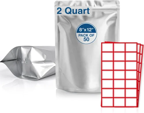 Miniatura 10 de 50 bolsas de Mylar de 1 galón con absorbentes de oxígeno (500 cc) – 9.5 mil – Bolsas de Mylar reforzadas de 1 galón resellables y termosellables