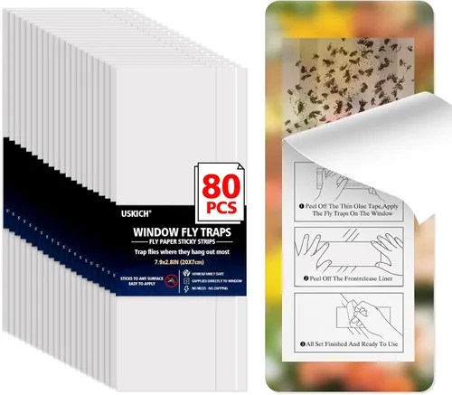 Miniatura 8 de Trampas para moscas para interiores y exteriores, tiras de papel para colgar adhesivas, tiras de moscas de la fruta, cinta para atrapar moscas