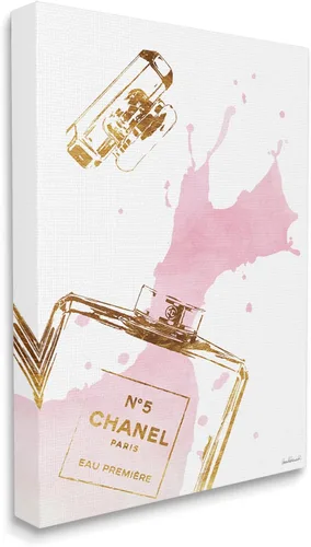 Miniatura 2 de Stupell Industries - Botella de perfume Glam de salpicadura de perfume en tonos rosa y dorado, Lienzo en bastidor decorativo para pared, hecho Glam