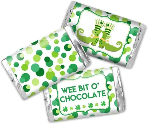 Wee Bit O' Fun Día de San Patricio, mini envoltorios de calcomanías de chocolate para niños, 45 etiquetas envolventes de 1.4 x 2.6 pulgadas por