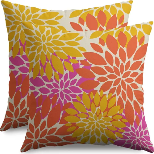 Miniatura 54 de Fundas de Almohada Azul Aguamarina 16X16 Pulgadas Juego de 2, Flores de Dalia Primavera Verano Floral Crema Fundas de Almohada Decorativas