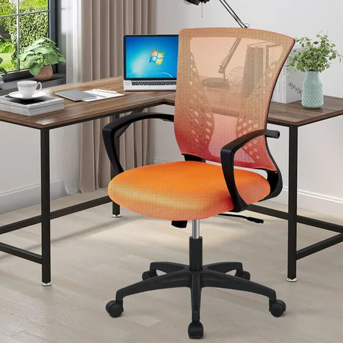Miniatura 8 de Silla de oficina, silla de escritorio giratoria con respaldo medio con reposabrazos, soporte lumbar de malla, silla de computadora, altura