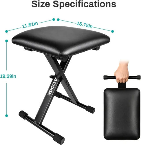 Miniatura 3 de AODSK Banco para teclado estilo X con cojín acolchado, banco de piano ajustable, taburete plegable con asiento, algodón ignífugo, diseño