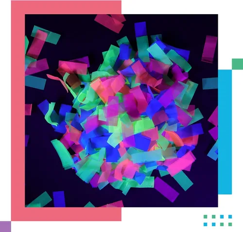 Miniatura 3 de Ultimate Confetti, Confeti biodegradable rectangular azul reactivo a los rayos UV, papel de seda resistente al fuego y confeti de caída lenta
