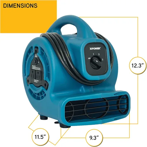 Miniatura 6 de XPOWER P-80A Mini Mighty - Ventilador de aire centrífugo de 138 W 600 CFM, secador de alfombras, ventilador de piso, soplador, apilable, conexión