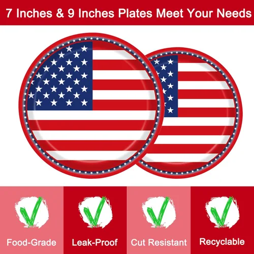 Miniatura 3 de 96 piezas de platos y servilletas de papel con bandera americana para fiesta patriótica y tenedores, suministros desechables para mesa, juego