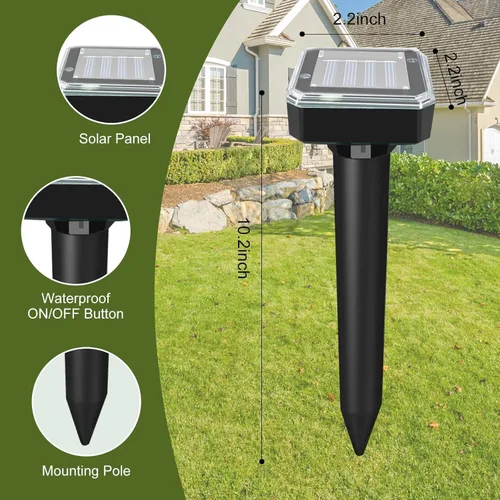Miniatura 3 de Paquete de 8 repelentes ultrasónicos de topos, estacas repelentes de topos Gopher alimentadas por energía solar para ardillas, serpientes