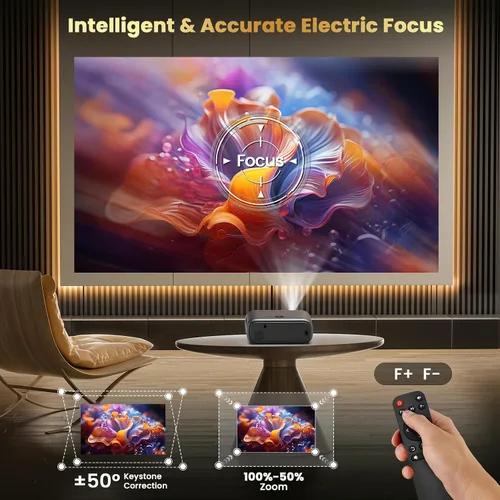 Miniatura 2 de [Enfoque eléctrico/alto brillo] Proyector FUDONI con WiFi y Bluetooth, nativo 1080P Real 400 lúmenes ANSI, proyector de cine al aire libre, pantalla