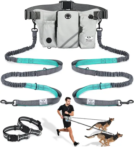 Miniatura 9 de SHINE HAI Correa retráctil para perro sin manos con dobles elásticos para 2 perros, riñonera con cinturón ajustable para la cintura, correa