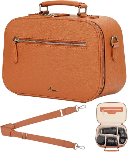 Miniatura 10 de Bolsa de hombro para cámara Divvia, bolsa de cámara impermeable de PU de cuero para fotógrafos, estuche pequeño a prueba de golpes con divisores