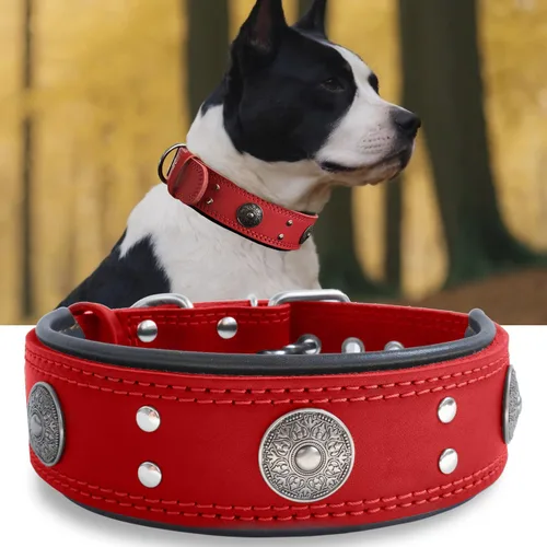 Miniatura 23 de Collar de cuero para perro, 2 pulgadas de ancho, collares de cuero genuino resistente, hecho a mano, suave y lujoso, la mejor opción llamativa