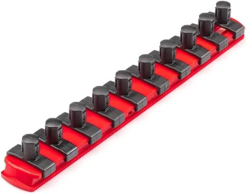 Miniatura 10 de TEKTON 3/8 Pulgadas de accionamiento x 8 Pulgadas de riel de enchufe, 10 clips (negro) OSR11210 Fabricado en EE. UU