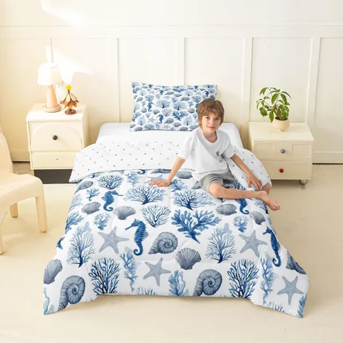 Miniatura 79 de Manfei Go Fishing Juego de edredón tamaño King para niños, juego de ropa de cama con diseño geométrico de peces de bass y rombos, decoración