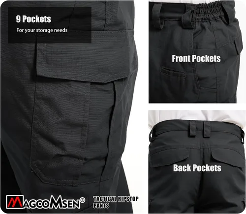 Miniatura 5 de MAGCOMSEN Pantalones tácticos para hombre con 9 bolsillos Ripstop, repelente al agua, pantalones cargo para el trabajo, senderismo, caza
