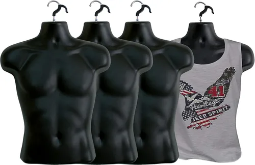 Miniatura 9 de Maniquí torso masculino negro con respaldo hueco, cuerpo apilable para exhibición de camisetas, mostrador, ferias de manualidades, fotos y diseño