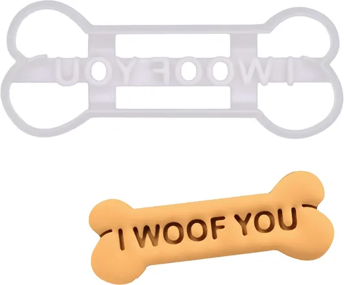 BAKERLOGY I WOOF YOU - Cortador de galletas de hueso de perro, diseño detallado para hornear y manualidades, ideal para fondant, masa, arcilla