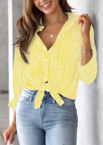 Miniatura 2 de AISEW Camisas con botones para mujer, a rayas, clásicas, de manga larga, con cuello y bolsillo