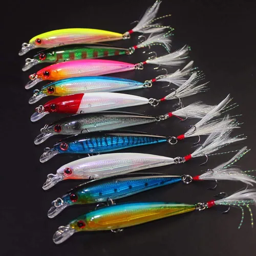 Miniatura 5 de Minnow - Señuelos de pesca de cebo duro realista Swimbait Bass Crankbait 3D Ojos de pesca ganchos agudos plumas intermitentes para lubina, trucha
