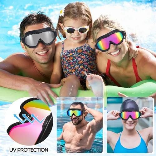 Miniatura 7 de Kanayu 6 gafas de natación para adultos, visión amplia, sin fugas, antiniebla, con tapones para los oídos, clip de nariz para adultos, hombres