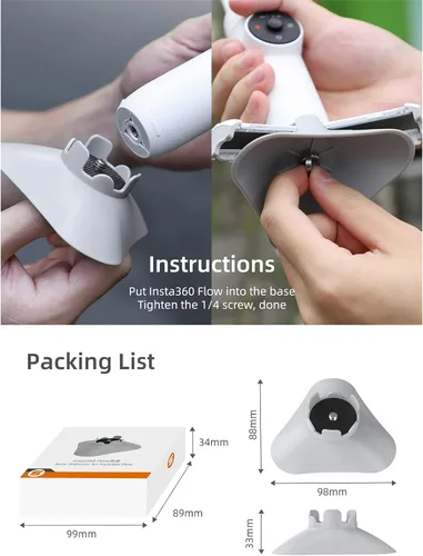 Miniatura 5 de Trípode estabilizador de cardán, base de montaje reforzada compatible con Insta360 Flow, estabilización de 3 ejes, soporte de base de soporte estable