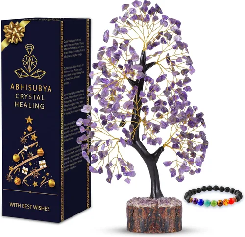 Cristales de amatista, árbol de cristal, piedras de chakras, árbol de la vida, árbol bonsái, decoración de escritorio, árbol artificial, árbol de