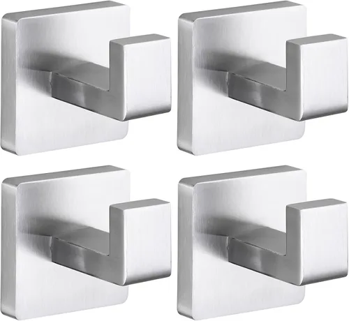 Miniatura 9 de Ganchos para toallas para baños, ganchos para batas, ganchos para abrigos, paquete de 4 ganchos cuadrados de acero inoxidable cromado pulido, Cromo