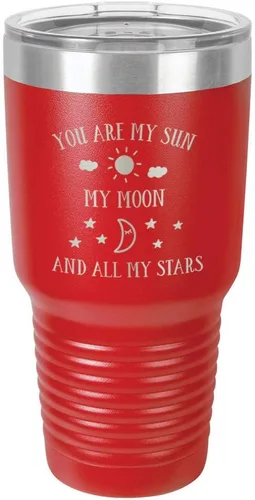 Miniatura 15 de Taza de viaje grabada con grabado en polvo de acero grabado con láser, con texto en inglés "You are MY SUN MY MOON AND ALL MY STARS", sin BPA
