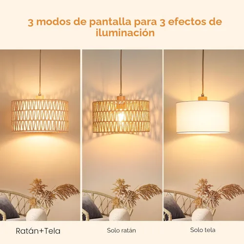 Miniatura 3 de Lámpara Colgante Enchufable de Ratán, Luces Colgantes Boho con Sombra Tejida de Papel y Tela 2 en 1, Bombilla Regulable de 3 Vías Incluida, Lámpara
