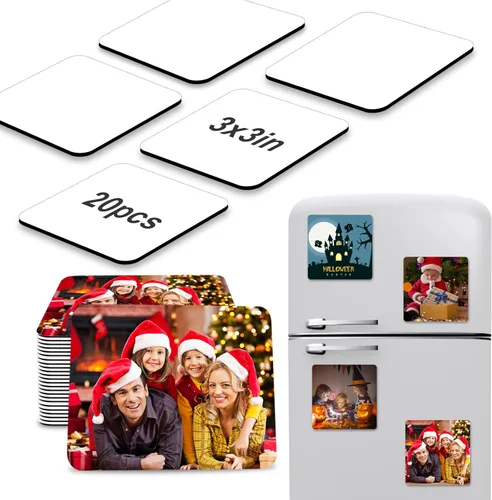 Imán de sublimación en blanco de 3 x 3 pulgadas, productos en blanco de sublimación, 20 imanes personalizados para sublimación, refrigerador,