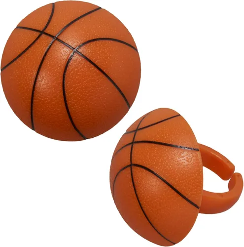 Miniatura 5 de DecoPac Anillos 3D de baloncesto, decoraciones para cupcakes, toppers para pasteles aptos para alimentos – Paquete de 24