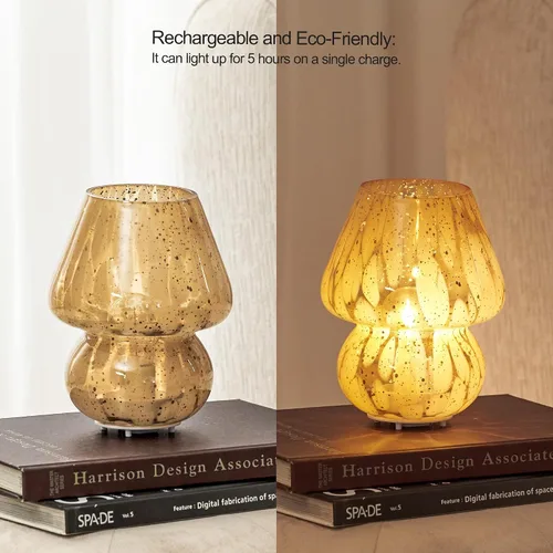 Miniatura 4 de Lámpara de mesa inalámbrica de cristal con forma de hongo para dormitorio, lámparas de mesita de noche de escritorio pequeñas para sala de estar