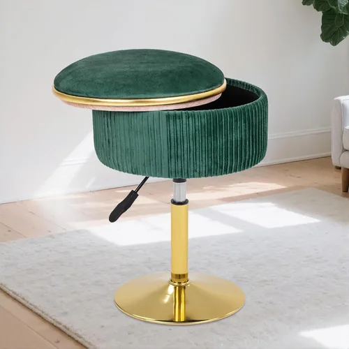 Miniatura 9 de Taburete de tocador ajustable con almacenamiento, silla taburete de maquillaje giratorio de 360°, otomana redonda pequeña de terciopelo con base