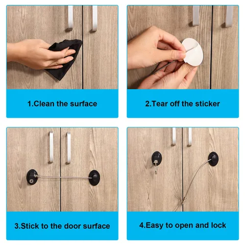 Miniatura 5 de Hotop Paquete de 4 cerraduras de gabinete con llaves, mini cerraduras de refrigerador para niños pequeños, autoadhesivas, a prueba de niños y bebés