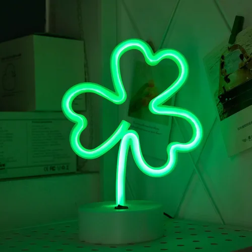 Miniatura 9 de ENUOLI Luces de Letreros LED de Neón con Forma de Trébol Verde, Luz Nocturna de Neón Alimentada por USB y Batería, Lámpara Nocturna, Mejores Luces