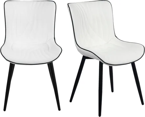 Miniatura 8 de YOUTASTE Juego de 2 sillas de comedor, modernas de mediados de siglo, tapizadas de piel sintética, con patas de metal negro, silla decorativa sin